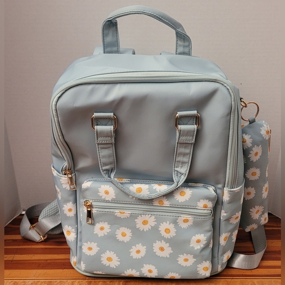 Like Dreams Backpack Lt Blue Daisy  Padded Laptop Pocket Pencil Case Handles - Picture 1 of 11